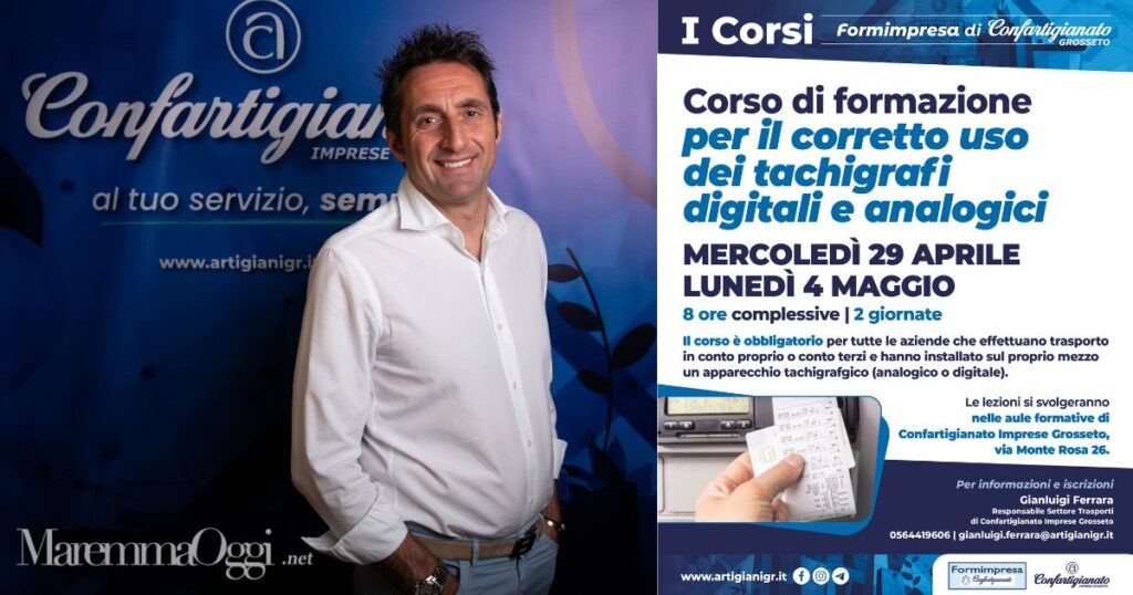 Gianluigi Ferrara e la locandina del corso di Confartigianato