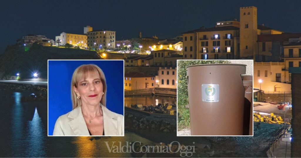 Rossana Bacci e i nuovi cestini a Piombino