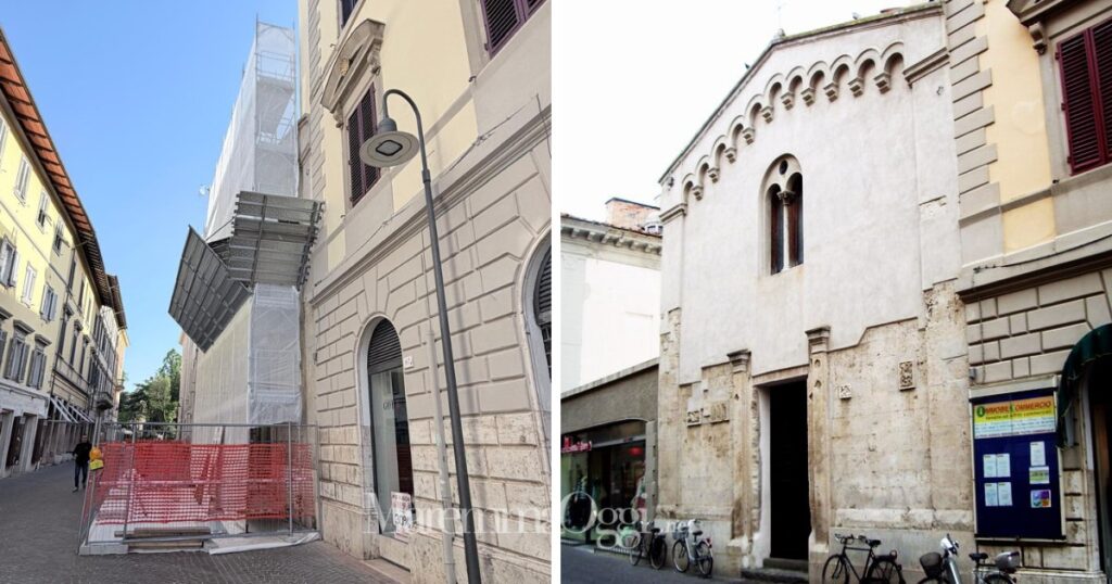 La chiesa di San Pietro in corso Carducci e il cantiere allestito per il restauro