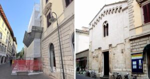 La chiesa di San Pietro in corso Carducci e il cantiere allestito per il restauro