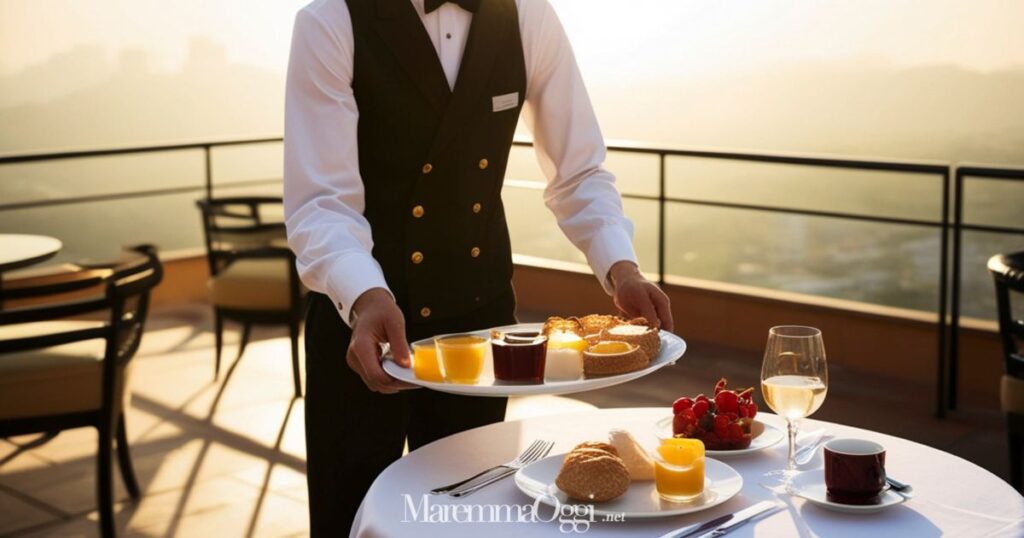 Un cameriere mentre lavora (foto d'archivio)