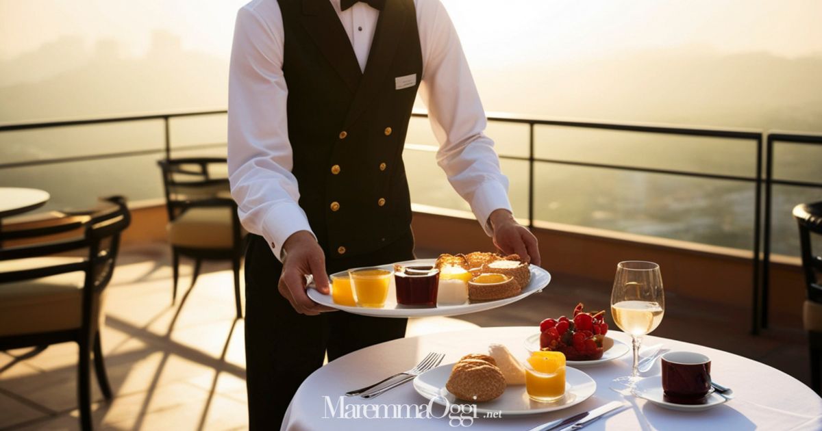 Un cameriere mentre lavora (foto d'archivio)