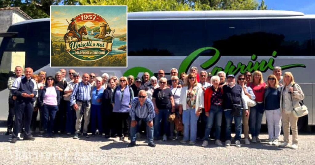 Il gruppo del 1957 alla partenza del tour alla scoperta del territorio