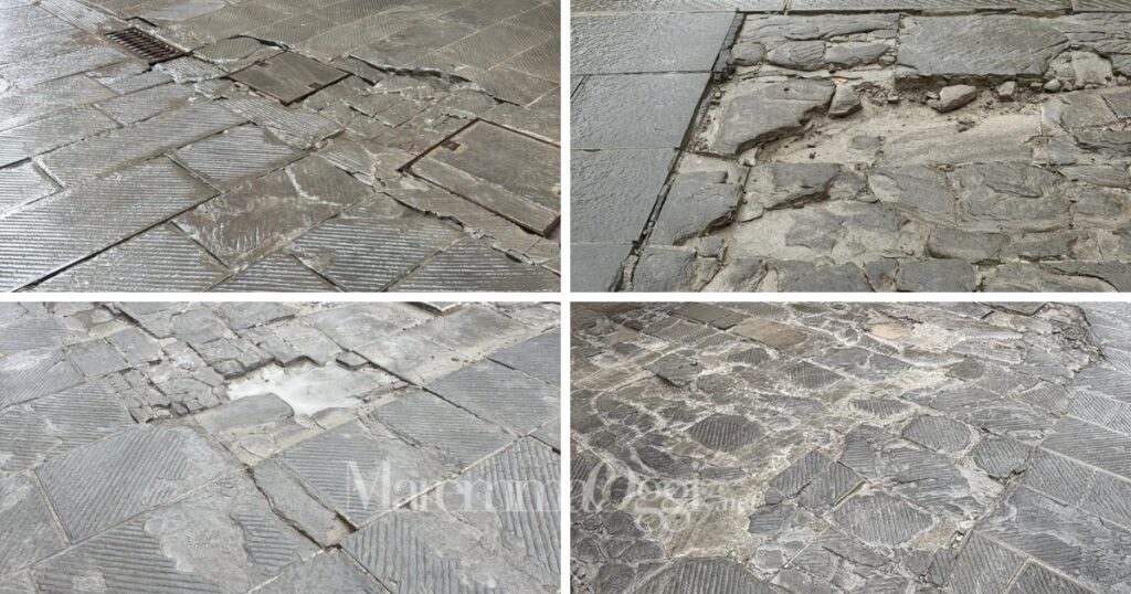Alcuni esempi delle condizioni di via Mazzini e via Saffi, in centro storico