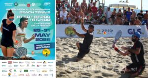 Un momento della scorsa edizione e la locandina del torneo internazionale di beach tennis a Castiglione