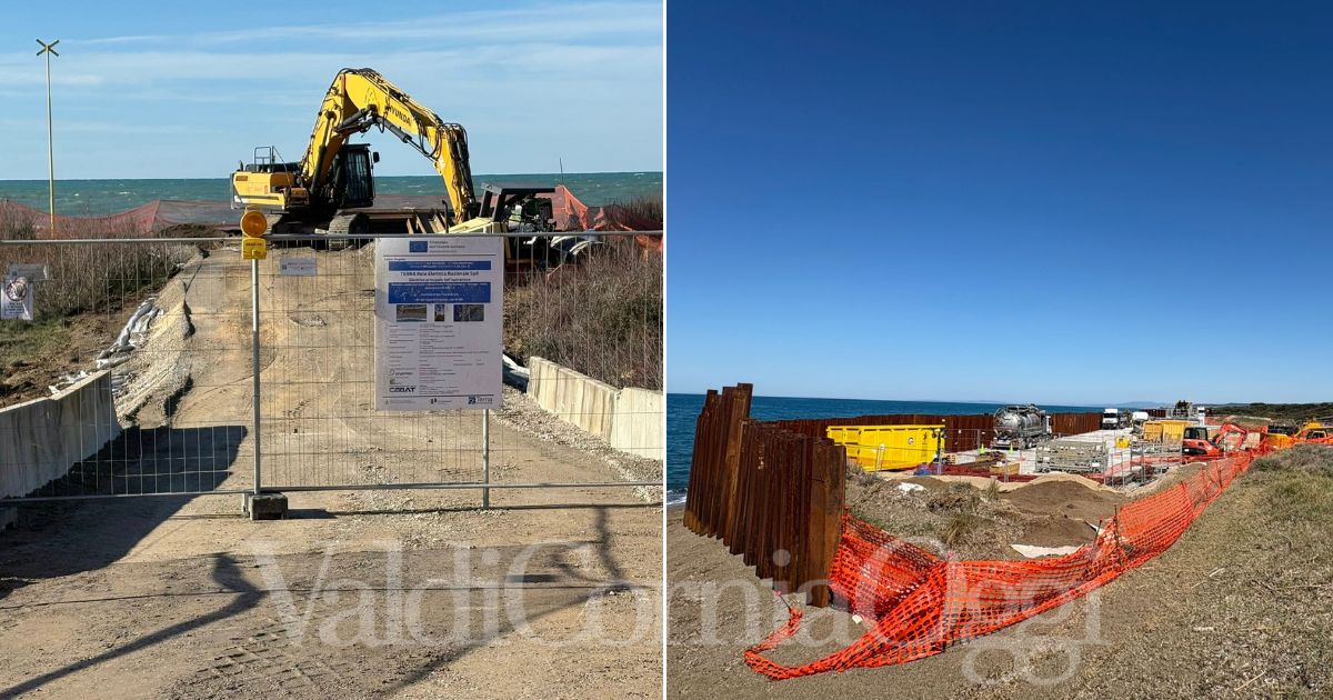 Il cantiere di Terna sulla spiaggia della Torraccia