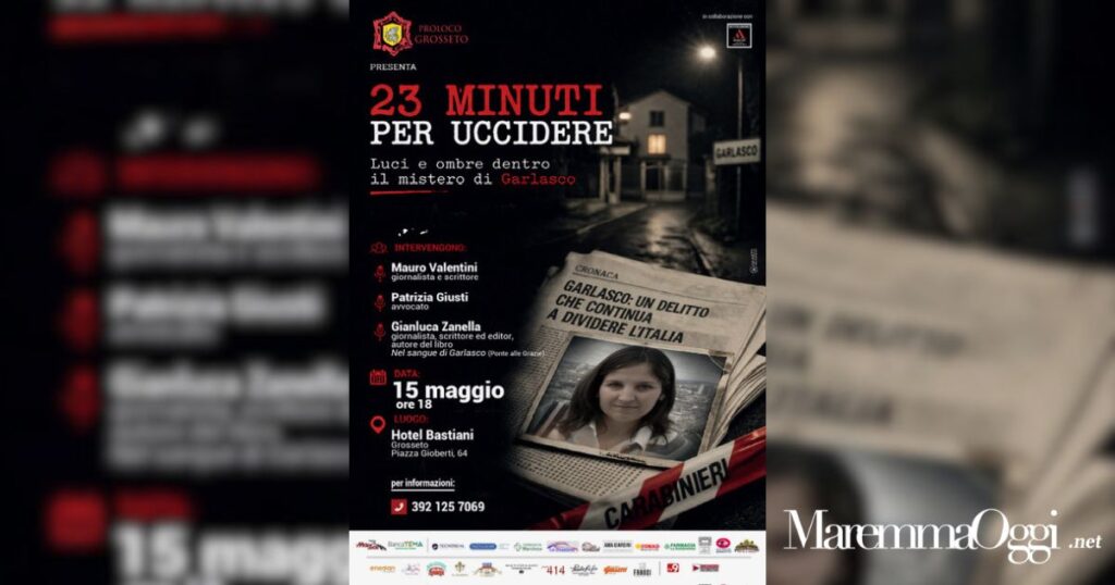 La locandina dell'evento sul caso di Garlasco
