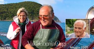 Enzo Papi con Donatella Bianchi in una vecchia puntata di Linea Blu e nel riquadro una foto recente