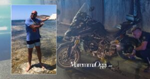 La moto sul quale viaggiava Fabio Posa (credits foto La Prealpina) e nel riquadro, la vittima