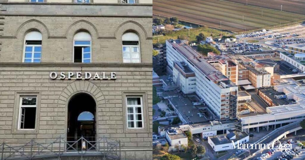 A sinistra l'ospedale di Castel del Piano e a destra il Misericordia di Grosseto