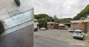 Le processionarie all'ingresso della struttura e villa Pizzetti