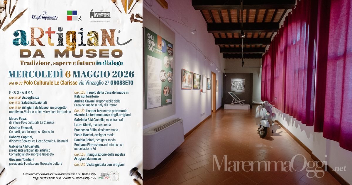 Una mostra alle Clarisse e la locandina dell'inaugurazione di una mostra sull'artigianato