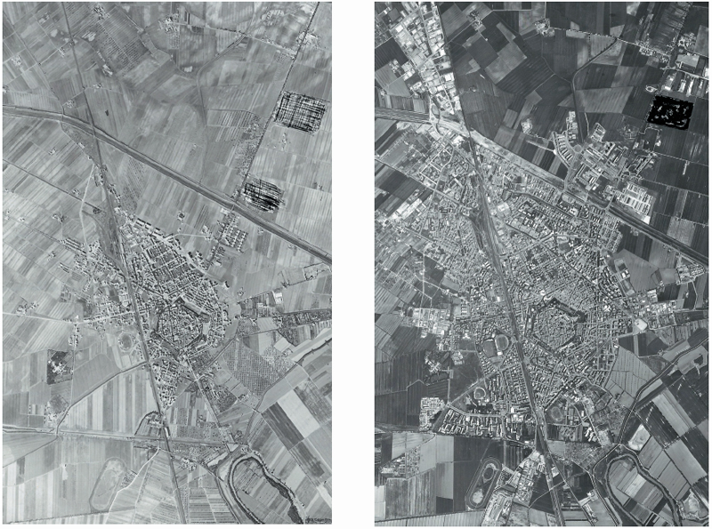 Atlante Storico Grosseto, a sinistra la città nel 1954, a destra nel 1985