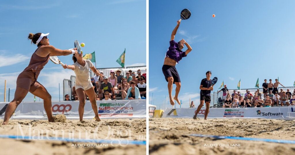 A sinistra Vita-Trippa, a destra Medeiros-Ballerini: spettacolo a Castiglione per l'Itf di beach tennis (foto Aldo Giuliani)
