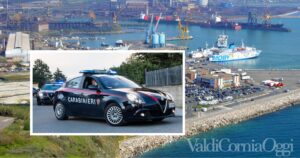 Il porto di Piombino e una macchina dei carabinieri