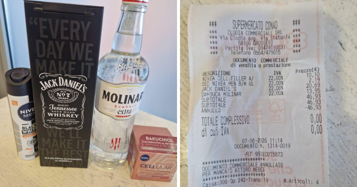 I prodotti rubati al Conad e lo scontrino battuto per quantificare il furto
