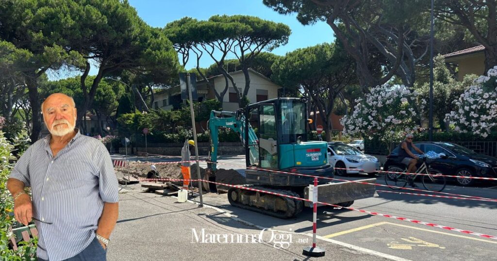 Il cantiere davanti l'Hotel Ariston e Luigi Betti