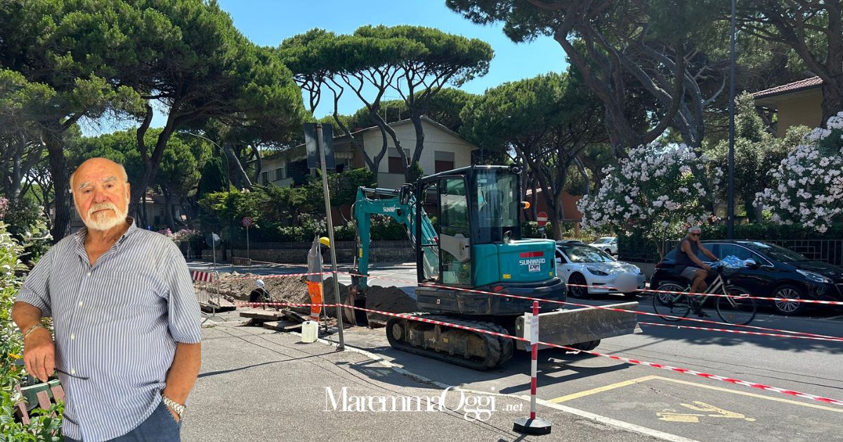 Il cantiere davanti l'Hotel Ariston e Luigi Betti