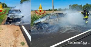 L'auto incendiata