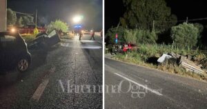 Due immagini dell'incidente sull'Aurelia all'altezza di Orbetello
