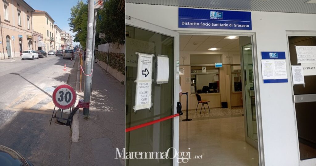 I parcheggi soppressi e la sede del distretto sanitario in via Roma