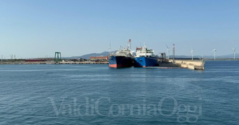 Una nave scarica il Gpl nel rigassificatore sul porto di Piombino