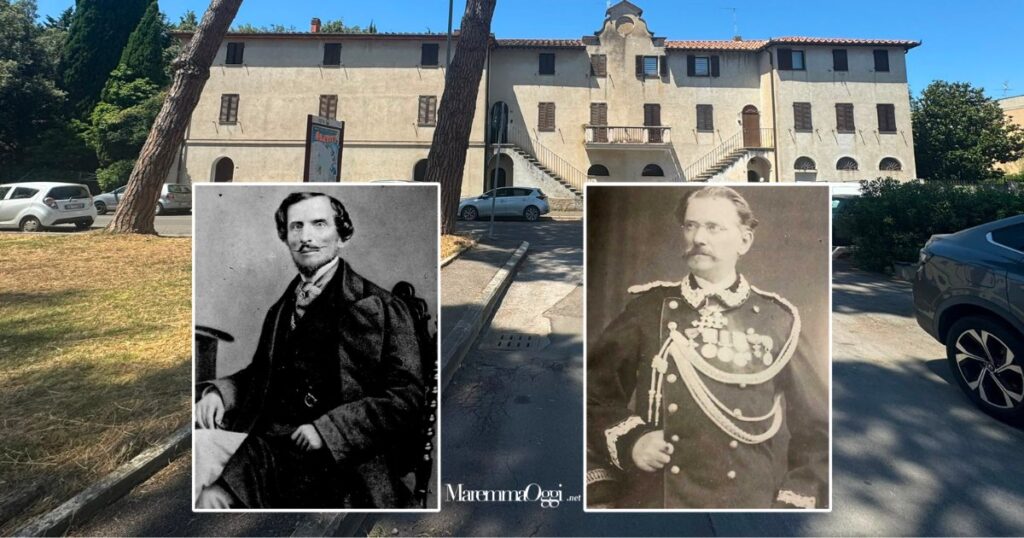 Villa Ricasoli oggi in via Giacosa, a Barbanella. A sinistra Bettino Ricasoli, a destra Vincenzo Ricasoli