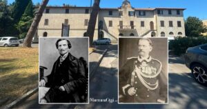 Villa Ricasoli oggi in via Giacosa, a Barbanella. A sinistra Bettino Ricasoli, a destra Vincenzo Ricasoli