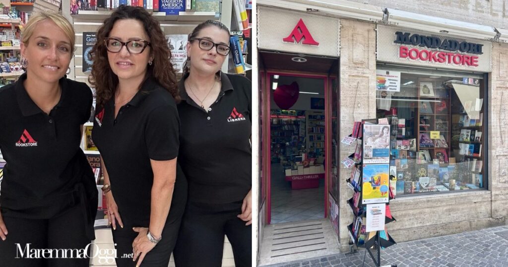Cristina, Federica ed Eleonora e la libreria Mondadori in corso Carducci, nel centro storico di Grosseto