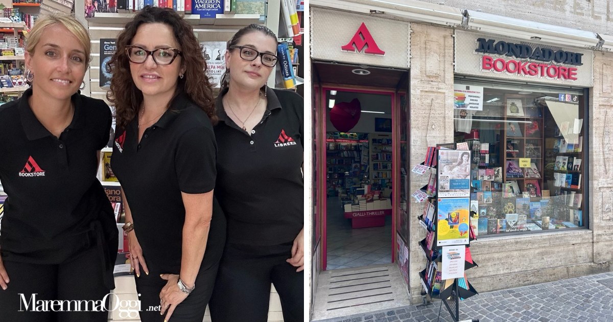 Cristina, Federica ed Eleonora e la libreria Mondadori in corso Carducci, nel centro storico di Grosseto