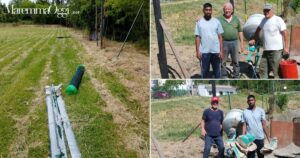 Il campo durante i lavori e alcuni dei volontari
