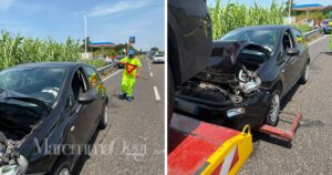 Due immagini dell'incidente a Fonteblanda
