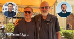 Leonardo Marras e Alessandro Antichi insieme in centro a Grosseto, nei cerchi Luca Agresti e Fabrizio Rossi