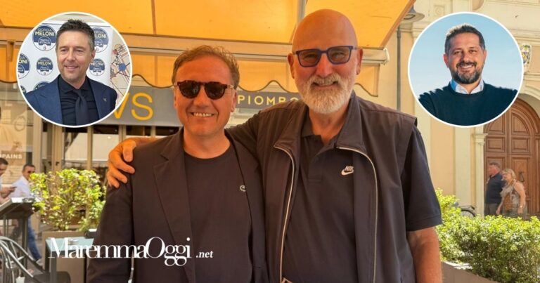 Leonardo Marras e Alessandro Antichi insieme in centro a Grosseto, nei cerchi Luca Agresti e Fabrizio Rossi