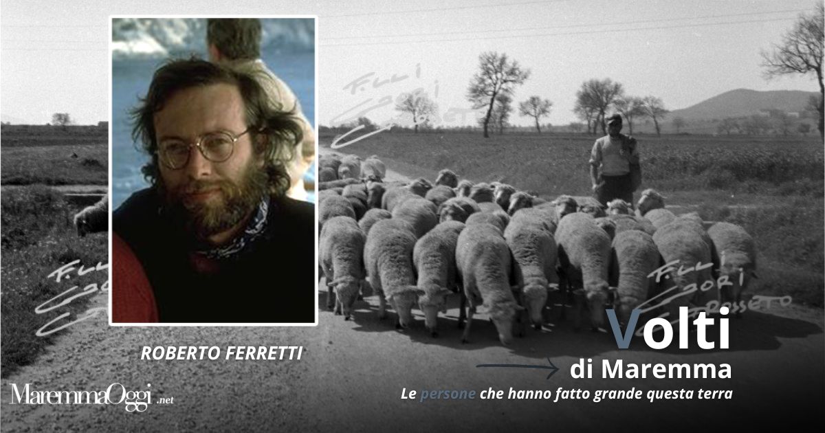 Roberto Ferretti e una foto storica di un gregge ad Alberese (foto Archivio Foto Gori)
