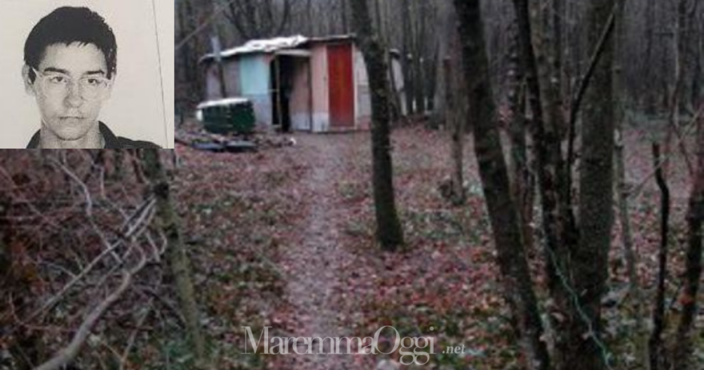 La capanna nel bosco delle Bandite e una vecchia foto di Carlos quando era studente universitario