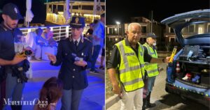 Lucia Adele Merli a Cala Felice durante l'iniziativa "Questa sera guido io!" e Luca Ciani durante i controlli