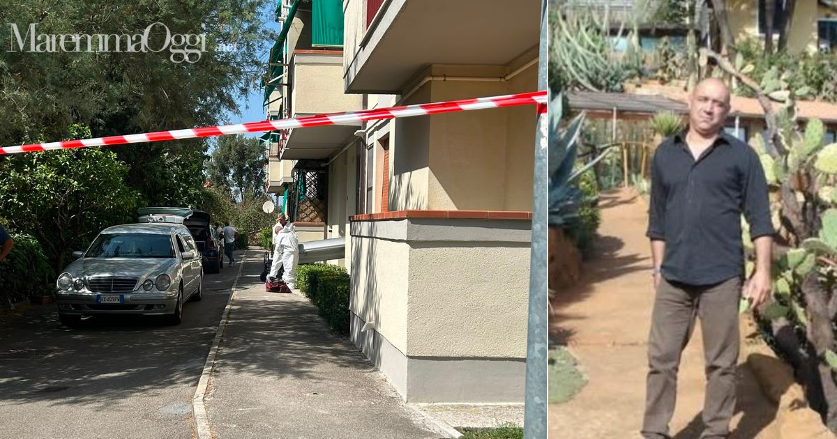 Il momento il cui le onoranze funebri sono usciti dalla palazzina con il cadavere e Fabrizio Carini