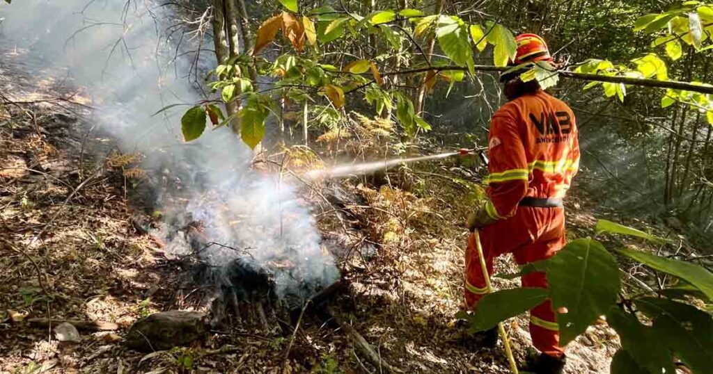 Una squadra Vab sull'incendio