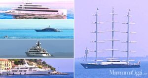 A sinistra dall'alto gli yatch: Moonrise, Infinity, Vava II e Lady Beatrice. A destra il Maltese Falcon