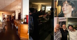 L'interno del bar Dribbling e in alto a destra Romina Laurenti e in basso a sinistra alcuni clienti storici del bar Dribbling