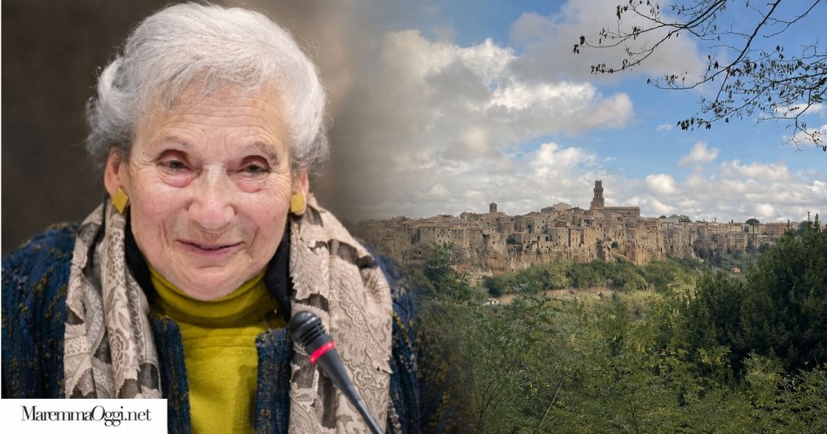 Elena Servi e una veduta di Pitigliano