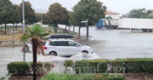 La zona della Fiera con l'acqua alta in strada