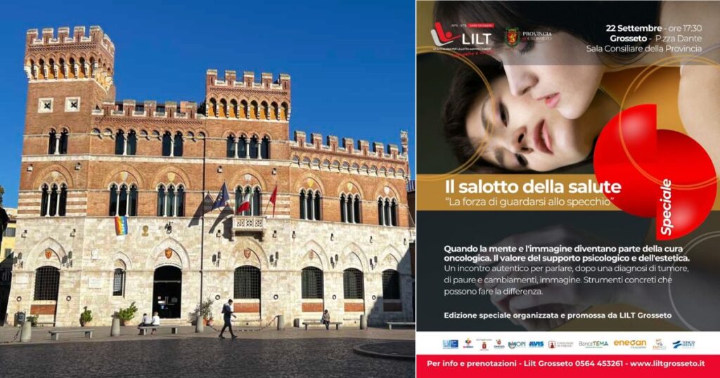 Il palazzo della Provincia e la locandina di Lilt