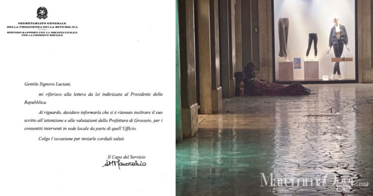 La risposta del Quirinale ad Antonietta Luciani e alcuni clochard a Grosseto