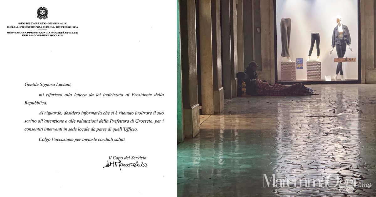 La risposta del Quirinale ad Antonietta Luciani e alcuni clochard a Grosseto