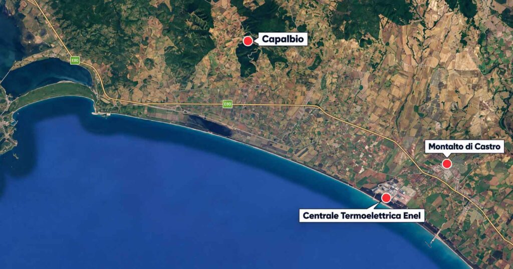 La mappa che fa capire la distanza della centrale da Capalbio