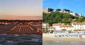 Turismo a settembre in Maremma: a sinistra Marina di Grosseto, a destra Castiglione della Pescaia