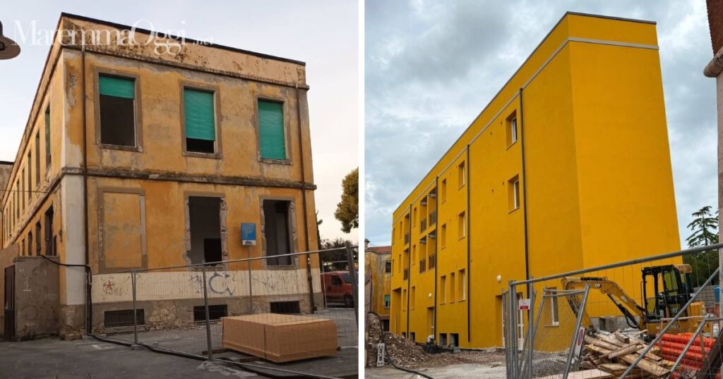 Il palazzo di via Saffi, a sinistra prima, a destra dopo