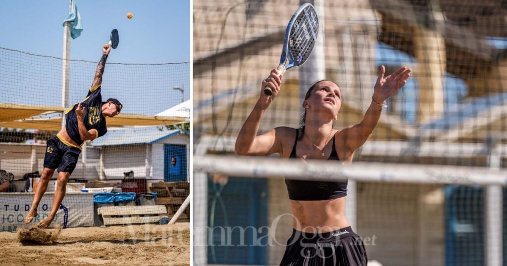 Due immagini di un torneo disputato in estate alla Bussola di Marina di Grosseto, i grossetani Gasparri e Pepi
